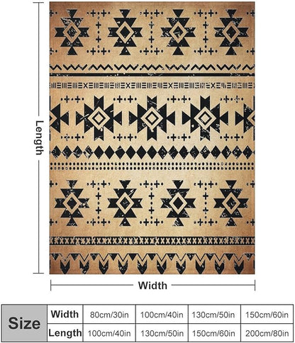 Tribal Aztec Throw Blanket, Southwestern Native Blanket, Vintage Ethnic Abstract Geometric Print Throws Cover for Couch Chair Sofa Bed Outdoor Beach Travel 60"x80"