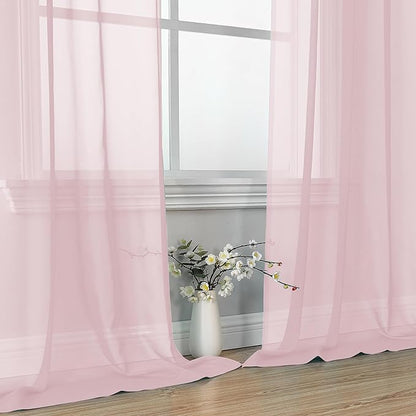 OVZME Blush Pink Sheer Curtains 84 Inches Long 2 Panels - Soft Light Filtering Window Sheer Panels for Living Room/Bedroom, Top Dual Rod Pocket, 1 Pair, Each 42Wx84L Inches