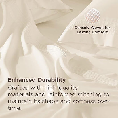 Bedsure Deep Pocket Queen Sheets Set - Fits Mattresses Up to 21 Inches Thick - 4 Piece GentleSoft Bed Sheets, Moisture Wicking, Soft & Cooling Bedsheet & Pillowcases, Easy & Secure Fit, Ivory