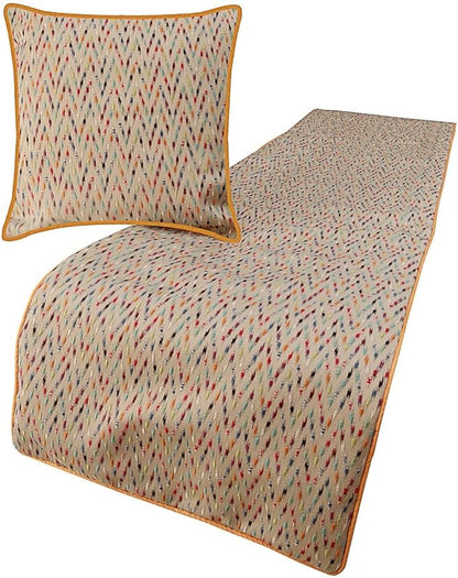 The HomeCentric King Queen Twin Beige & Multicolor Luxury King 90"x18" Bed Runner Without Pillow Cover, Chevron Embroidery Bed Scarf on Jacquard Embroidered Fabric - Happy Chevy