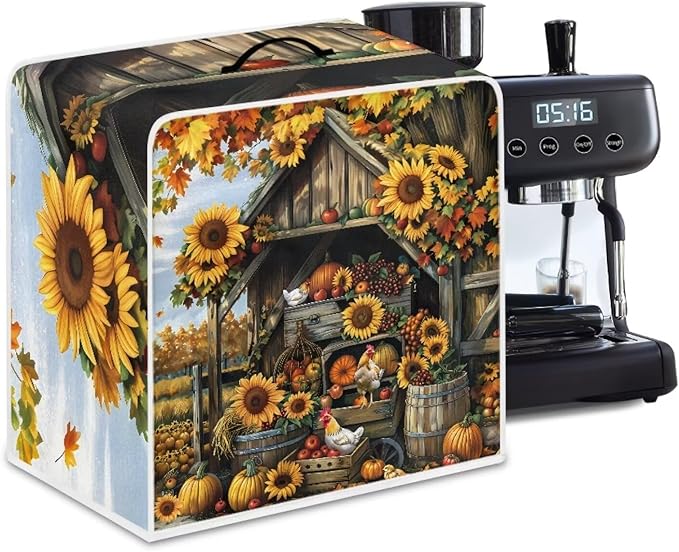 Coffee Maker Cover For Kitchen With Top Handle Waterproof Dust Appliance Cover Suitable For Most Coffee Machine Models Sunflower Chicken Coop Pattern