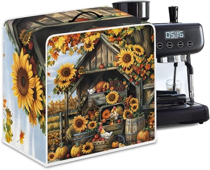 Coffee Maker Cover For Kitchen With Top Handle Waterproof Dust Appliance Cover Suitable For Most Coffee Machine Models Sunflower Chicken Coop Pattern