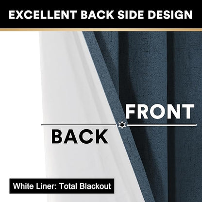 PrinceDeco 100% Blackout Curtains for Bedroom Sliding Door Curtain for Living Room Blackout Curtains 96 Inches Long Thermal Insulated Treatment Sliding Glass Door Insulation,W100 X L96 Inch,Navy