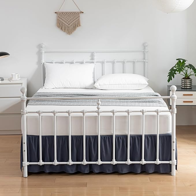 Bed Skirt King Size Ruffled Bed Skirts with Split Corners,12 Inch Drop Dust Ruffle Bed Skirt with Platform,Blue