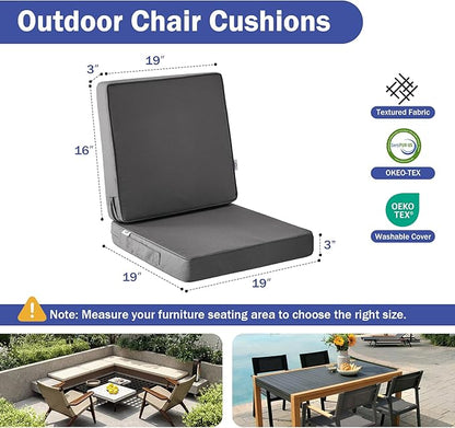 Outdoor Chair Cushions, Waterproof Patio Chair Cushions 19x19x3 Inch, Outdoor Cushions with Removable Cover for Sofa, Fade Resistant Patio Cushions for Outdoor Furniture, Dark Grey