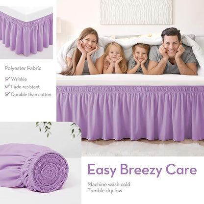 RIMELA Lilac Purple Bed Skirt Queen Size 15 Inch Drop Elastic Wrap Around Dust Ruffle Solid Bedding Bedskirt Soft Microfiber Fabric Machine Washable Easy to Install