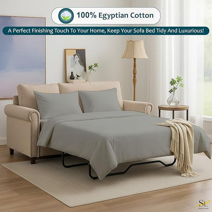 Luxury Queen Sleeper Sofa Bed Sheet Set,100% Egyptian Cotton, 338 Thread Count, Queen Size (60 x74 +6 Inch Deep Pocket) Soft and Light Weight 4pcs Sofa Set (Light Grey Solid)