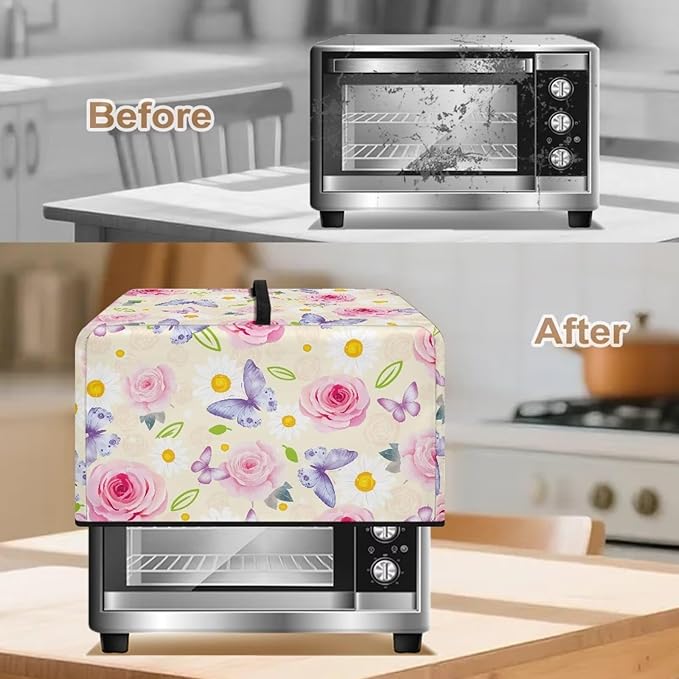Microwave Universal Oven Dust Cover, Butterfly Rose Foldable Dust Cover for Microwave Oven 11"H x 14.5"W x 18.3"L Heat-Resistant Dusts Covers Fits for Most Microwaves Ovens