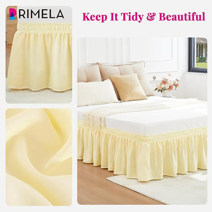 RIMELA Bed Skirt Queen Size 14 Inch Drop, Wrap Around Elastic Bedskirt Solid Microfiber Luxury Hotel Quality Fabric, Easy to Install Machine Washable Wrinkle & Fade Resistant, Light Yellow
