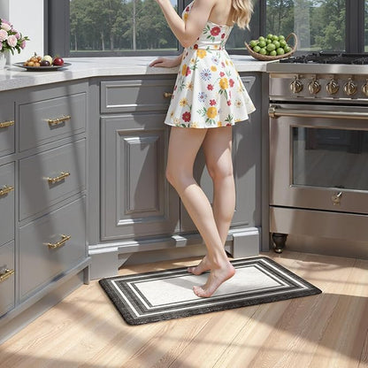 KIMODE Kitchen Rugs Cushioned Anti Fatigue Kitchen Mat Non-Skid Waterproof Kitchen Runner Rug Ergonomic Comfort Foam Standing Mat for Kitchen Decor,Floors,Office,Laundry,Black