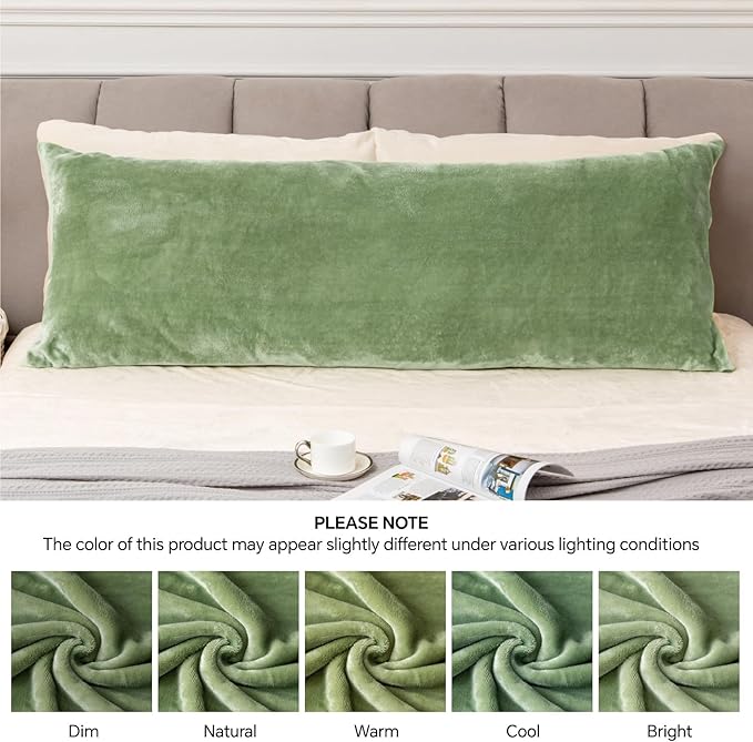 BEDELITE Body Pillow Cover with Zipper Closure, Super Soft and Cozy Fuzzy Fleece Body Pillow Case Cover 20 x 54 Inches, Sage Green