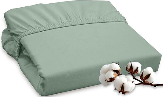 ROYALE LINENS 300 Thread Count 100% Long Staple Combed Cotton Fitted Sheet Twin XL - Super Soft Deep Pocket Bottom Sheet - Fitted Sheets Only - Elastic Sheets (Twin XL, Sage Green)