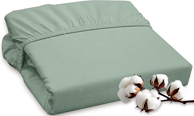 ROYALE LINENS 300 Thread Count 100% Long Staple Combed Cotton Fitted Sheet Queen - Super Soft Deep Pocket Bottom Sheet - Fitted Sheets Only - Elastic Sheets (Queen, Sage Green)