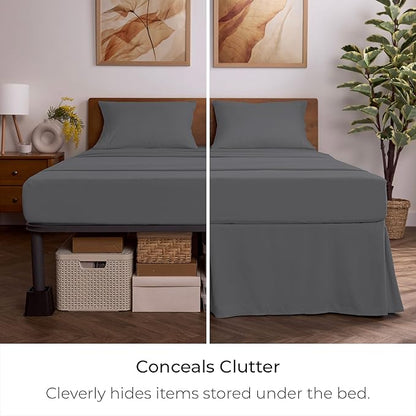 Mellanni Bed Skirt Full Size - Bed Skirting - 15-Inch Tailored Drop Pleated Dust Ruffle - Hotel Luxury Bedding - Wrinkle, Fade, Stain Resistant - 1 Bedskirt (Full, Gray)