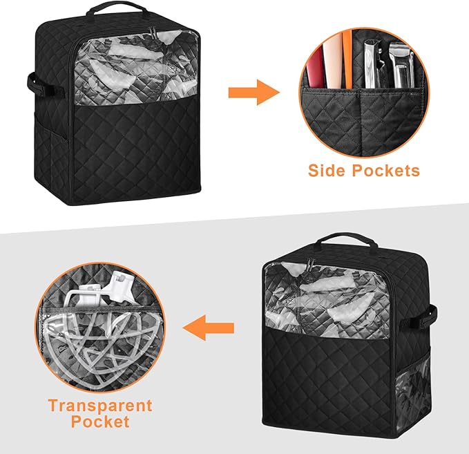 Stand Mixer Cover with Storage Pockets - Dust Proof Blender Storage Bag for 6-8 qt Mixers, Fits Most Blenders & Kitchen Appliances | Multi-Pocket Organizer with Carry Handle (Black)