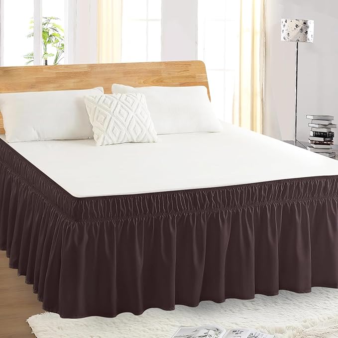Full Bed Skirt, Elastic Wrap Around Bed Skirt Full Size, Bed Skirts for Adjustable Bed, Easy Fit with 18" Drop Length Tailored Drop Dust Ruffle (Brwon)