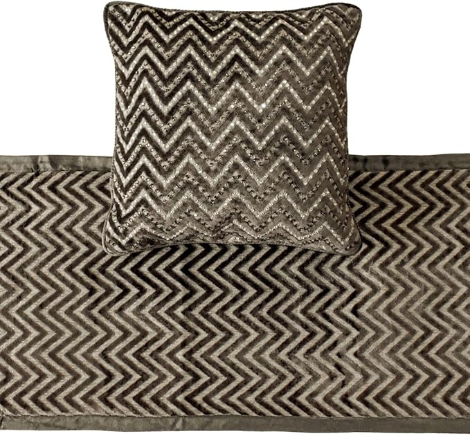 The HomeCentric King Queen Twin Grey Decorative Queen 74"x18" Bed Runner with Pillow Cover, Crystals Bed Scarf on Velvet Fabric - Grey Crystal Chevy