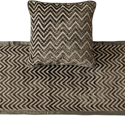 The HomeCentric King Queen Twin Grey Decorative Queen 74"x18" Bed Runner with Pillow Cover, Crystals Bed Scarf on Velvet Fabric - Grey Crystal Chevy