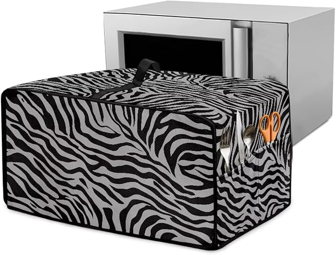 Grey Zebra Print Microwave Oven Dust Cover Dust-Proof Waterproof Microwave Toaster Oven Cover Easy to Clean Kitchen Machine Covers Case Protections Protector, L