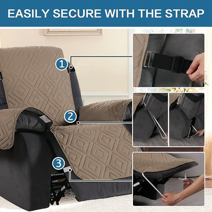 H.VERSAILTEX Reversible Quilted Recliner Covers Water Resistant Furniture Protector for Reclienr Chair with Elastic Straps for Pets Kids Sitting Width Up to 28"(Oversized Recliner, Taupe Brown/Beige)