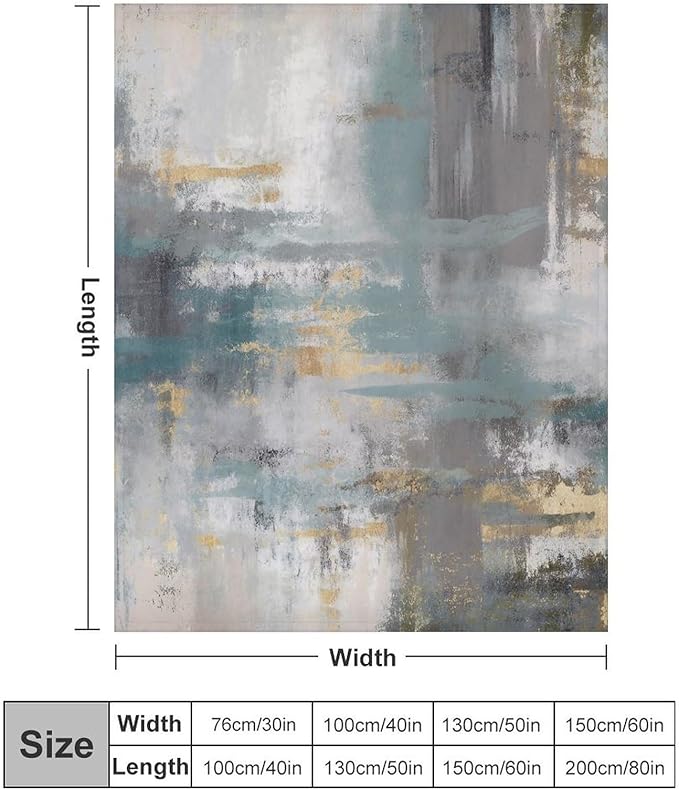 Fashion Gradient Blanket, Modern Art Baroque Gold Grey Green Painting Strokes Pattern Soft Warm Cozy Plush Flannel Covers for Livingroom Bedroom Couch Chair Camping Travel Home Decor Tapestry 60x80in