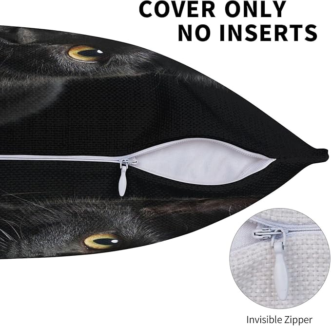 Black Cat Throw Pillow Covers Decorative Linen Pillow Cases Set of 2 Square Cushion Cover for Couch Sofa Bedroom Patio 18x18 Inch