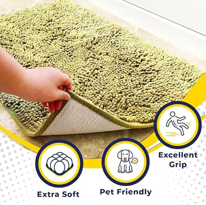 Muddy Mat® AS-SEEN-ON-TV Highly Absorbent Microfiber Door Mat and Pet Rug, Non Slip Thick Washable Area and Bath Mat Soft Chenille for Kitchen Bathroom Bedroom Indoor and Outdoor - Yellow 48" x 72"