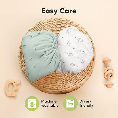 Pack and Play Sheets Fitted - 2-Pack Mini Crib Sheets for Pack N Play Mattress 38x26, Soft & Cozy, Neutral Toddler Playard Bedding, Snug Fitted Mini Baby Crib Mattress Cover Boy, Girl (Bunnies)