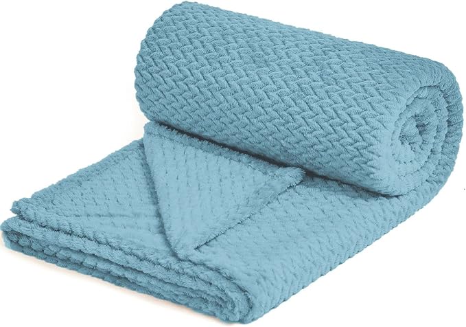 NEWCOSPLAY Super Soft Queen Blanket Light Blue Premium Silky Flannel Fleece Leaves Pattern Lightweight Bed Blanket All Season Use (Light Blue, Queen(90"x90"))