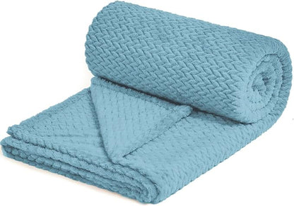 NEWCOSPLAY Super Soft Queen Blanket Light Blue Premium Silky Flannel Fleece Leaves Pattern Lightweight Bed Blanket All Season Use (Light Blue, Queen(90"x90"))