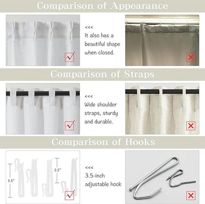 MASWOND Extra Long White Pinch Pleat Linen Curtains 120 Inches Long 2 Panels for Living Room Semi Sheer Pleated Back Tab 2 Story Drapes Light Filtering Curtain with Hooks for Dining Room W38xL120