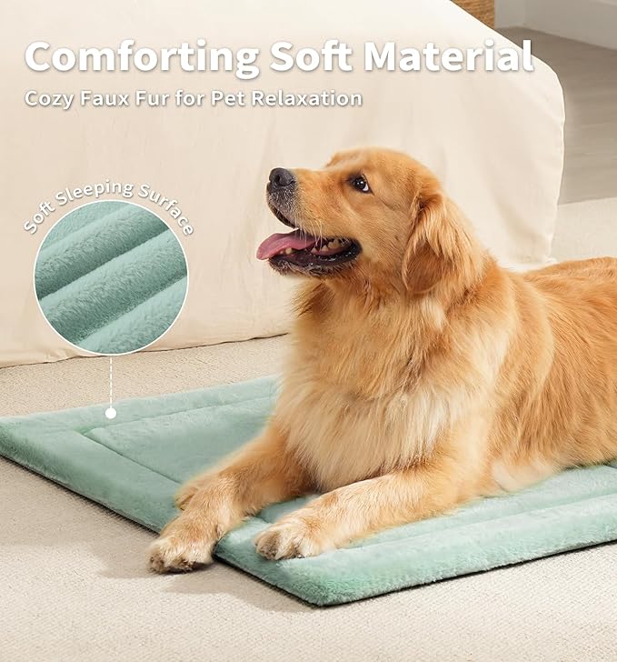 MADE 4 PETS Dog Crate Pad Bed for Medium Large Dogs, Washable & Reversible, Anti-Slip Kennel Mat for Cozy Sleeping, Soft Fluffy Dog Bed for Indoor & Outdoor Use, 35"x23", Green