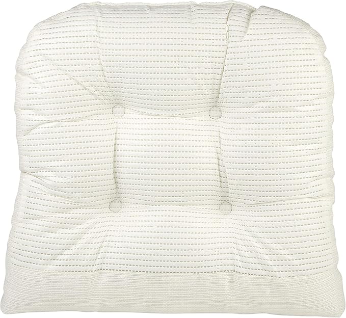 Klear Vu Gripper Overstuffed Universal Non-Slip Dining Chair Cushions for Kitchen Decor or Office Use, U-Shaped Skid-Proof Seat Pad, 17x17 Inches, 2 Count (Pack of 1), Solid Ivory