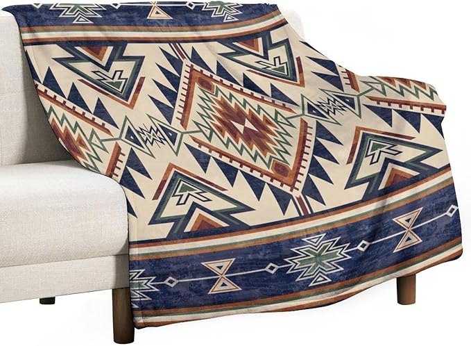 Native Throw Blanket, Southwest Tribal Aztec Pattern Vintage Abstract Ethnic Geometric Print Couch Sofa Bed Plush Throw Blanket 60"x80"