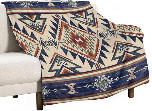 Native Throw Blanket, Southwest Tribal Aztec Pattern Vintage Abstract Ethnic Geometric Print Couch Sofa Bed Plush Throw Blanket 60"x80"