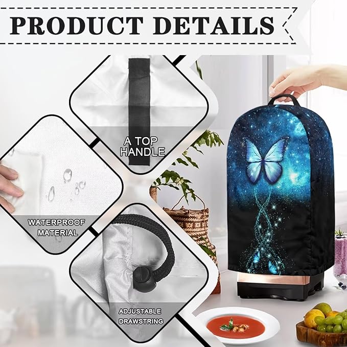 Buttefly Pattern Blender Dust Cover, Stand Mixer or Coffee Maker Appliance Covers with Drawstring, Anti Fingerprint Dust Proof Stain Resistant Blender Cover for Home Kitchen