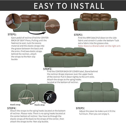 Easy-Going 8 Pieces Recliner Sofa Stretch Sofa Slipcover Sofa Cover Furniture Protector Couch Soft with Elastic Bottom Kids, Spandex Jacquard Fabric Small Checks Greyish Green