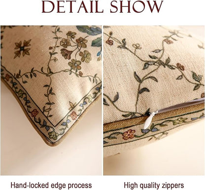 patdrea Designer Throw Pillow Covers,Rectangle Vintage Light Brown Linen with Floral Pattern Pillow Cover,Decorative Lumbar Pillowcases Cushion for Bed Living Room Outdoor Car,12"x20"
