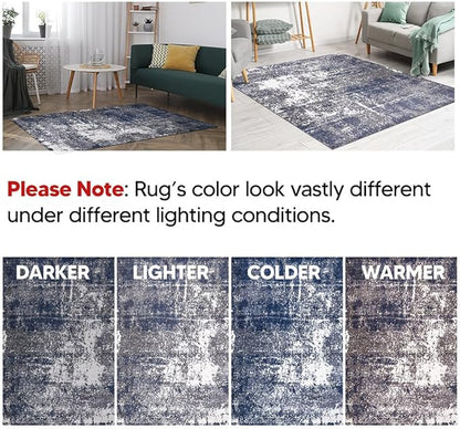 Keen Home Design Area Rugs - 2x18 Non-Shedding, Abstract Rugs for Kitchen, Living Room, Bedroom, Dining Room, Entryway - Size: 2'8" x 18', Navy/Grey/White
