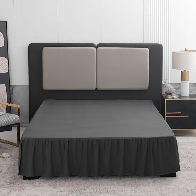 TSUTOMI Bed Skirt Twin Size Ruffled Bed Skirt with Split Corners, 18 Inch Drop Dust Ruffle Bed Skirts with Platform, Gathered Style, 100% Microfiber, Black