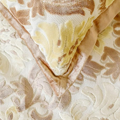 The HomeCentric King/Queen/Twin Beige Luxury Twin 53"x18" Bed Runner with Two Pillow Cover, Damask Bed Scarf on Velvet Fabric - Emmeline