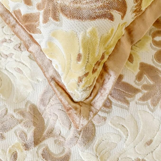 The HomeCentric King/Queen/Twin Beige Decorative CA King 86"x18" Bed Runner with Two Pillow Cover, Damask Bed Scarf on Velvet Fabric - Emmeline