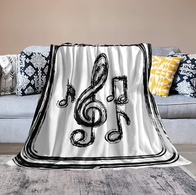 Music Blanket Black Abstract Graffiti Music Note Art Printed Soft Cozy Lightweight Throw Blanket for Kids Girls Boys Women Men Bedroom Living Room Dorm Chair Sofa Travel 70x80in
