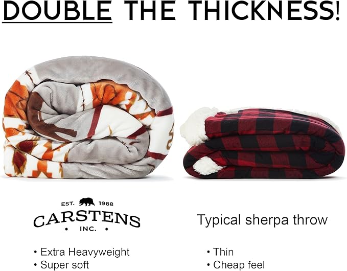 CARSTENS, INC. Ultra Premium Super Soft Plush Sherpa Fleece Oversized Throw Blanket 54" x 68", Longhorn