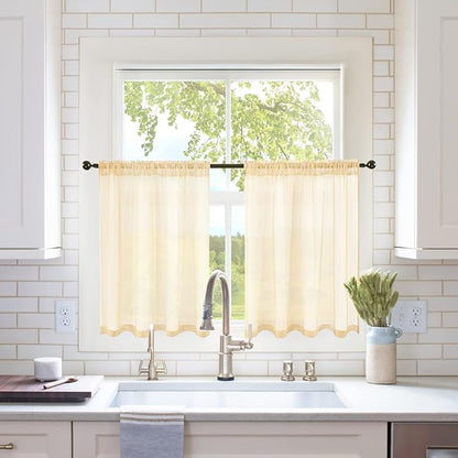 MIULEE Short Sheer Curtains 30 Inch Length for Kitchen Bathroom Cafe Half Window Treatment, Rod Pocket Tier Curtains 2 Panels, 29x30 Inches Long, Cream Beige