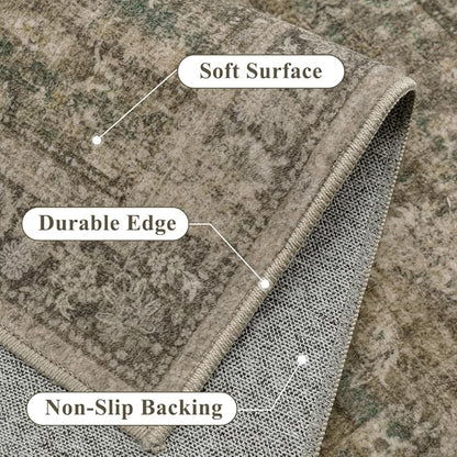 3x8 Brown Area Rug Runners for Hallways Washable Vintage Distressed Carpet Low Pile Non Slip Indoor Retro Soft Long Accent Rug Bedroom Kitchen Bathroom Laundry Dining Living Room