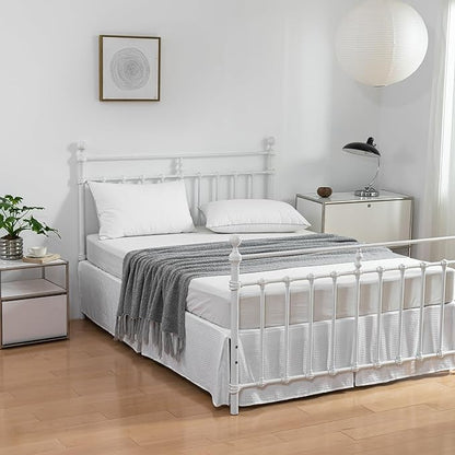 Queen Bed Skirt, Pleated Waffle Weave Bed Skirt with Split Corners, Tailored Dust Ruffle 16 Inch Drop Easy Fit, Machine Washable (White, Queen - 16" Drop)