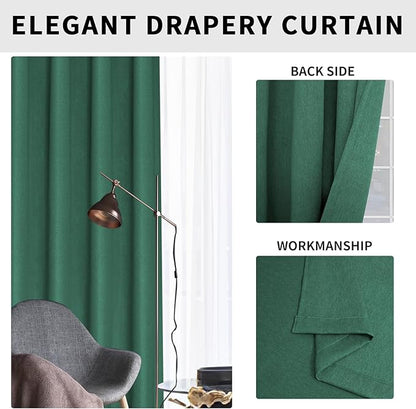 Easy-Going Linen Look Blackout Curtain Grommet Window Curtain Drapes for Bedroom, Living Room Thermal Insulated Room Darkening (2 Panels, 52x108 inch, Green)