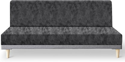 molasofa Leather Like Stretch Futon Slipcover Armless Futon Bed Sofa Cover Furniture Protector with Elastic Bottom, Soft and Washable Futon Cover for Sofa Bed Stay in Place（Medium，Light Grey）