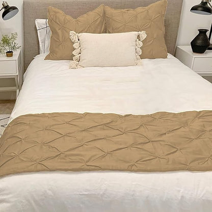 Bed Runner Set - 100% Pure Cotton 800 Thread Count - Luxury 1 Pinch Pleated Bed Runner and 2 Pillow Cover - 3 Piece Pinch Pleated Bed Runner Set California King, Taupe